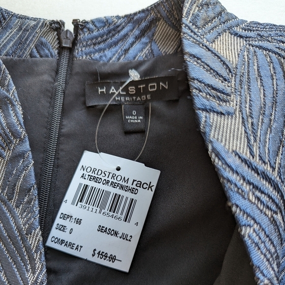 Halston Gray Blue Metallic Tailored Sleeveless Fit Flare Mini Dress V Neck- sz 0 - Picture 4 of 10